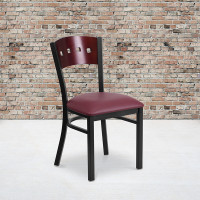 Flash Furniture XU-DG-6Y1B-MAH-BURV-GG HERCULES Series Black Decorative 4 Square Back Metal Restaurant Chair - Mahogany Wood BackBurgundy Vinyl Seat